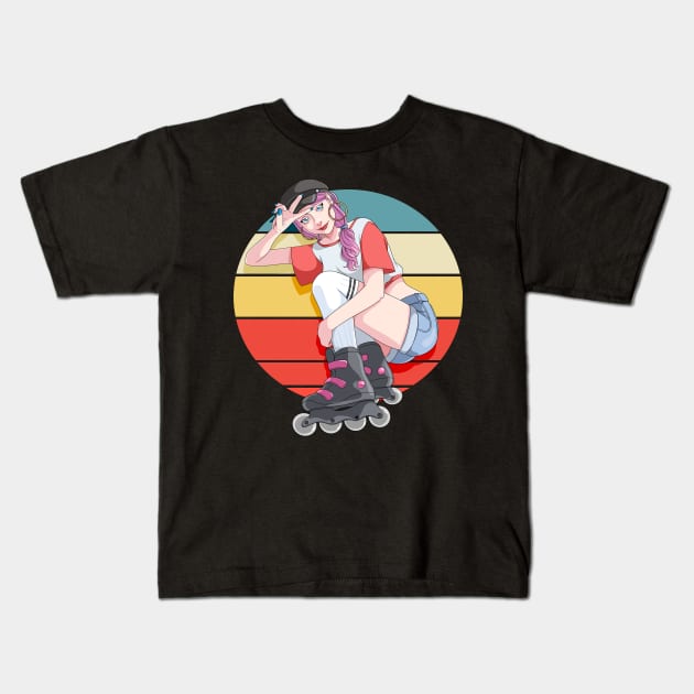 Roller Girl Skater Skates Rollerblades Rollerblading Kids T-Shirt by Noseking